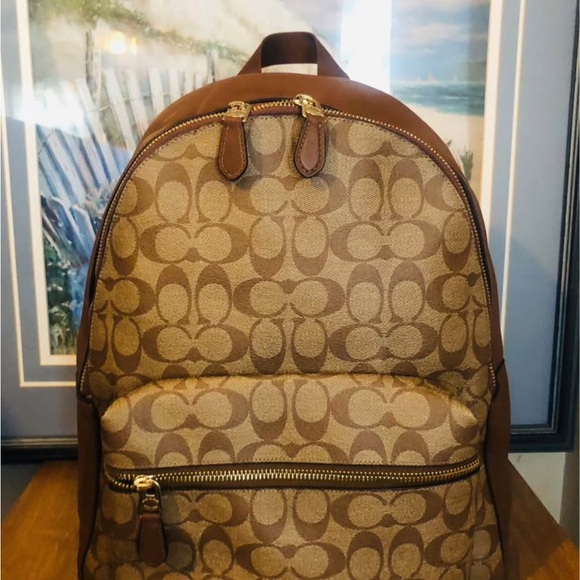 Coach Tan and Brown Signature Backpack - Picture 1 of 5